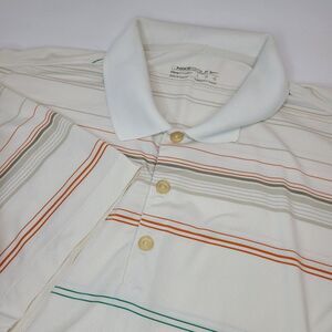 Nike Golf Short‎ Sleeve Polo Shirt L Cream Striped Collar Buttons Knit Cotton